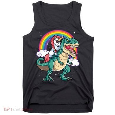 Unicorn Riding T Rex Dinosaur Rainbow Tank Top