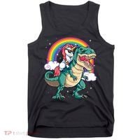 Unicorn Riding T Rex Dinosaur Rainbow Tank Top thumb 0