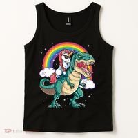 Unicorn Riding T Rex Dinosaur Rainbow Tank Top thumb 2