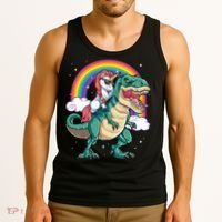 Unicorn Riding T Rex Dinosaur Rainbow Tank Top thumb 3