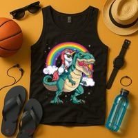 Unicorn Riding T Rex Dinosaur Rainbow Tank Top thumb 4