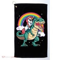 Unicorn Riding T Rex Dinosaur Rainbow Golf Towel thumb 0