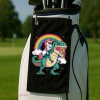 Unicorn Riding T Rex Dinosaur Rainbow Golf Towel thumb 2