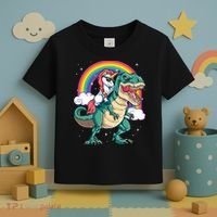 Unicorn Riding T Rex Dinosaur Rainbow Toddler T-Shirt thumb 3