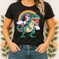 Unicorn Riding T Rex Dinosaur Rainbow Women's T-Shirt thumb 2