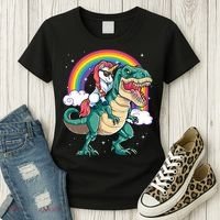 Unicorn Riding T Rex Dinosaur Rainbow Women's T-Shirt thumb 3