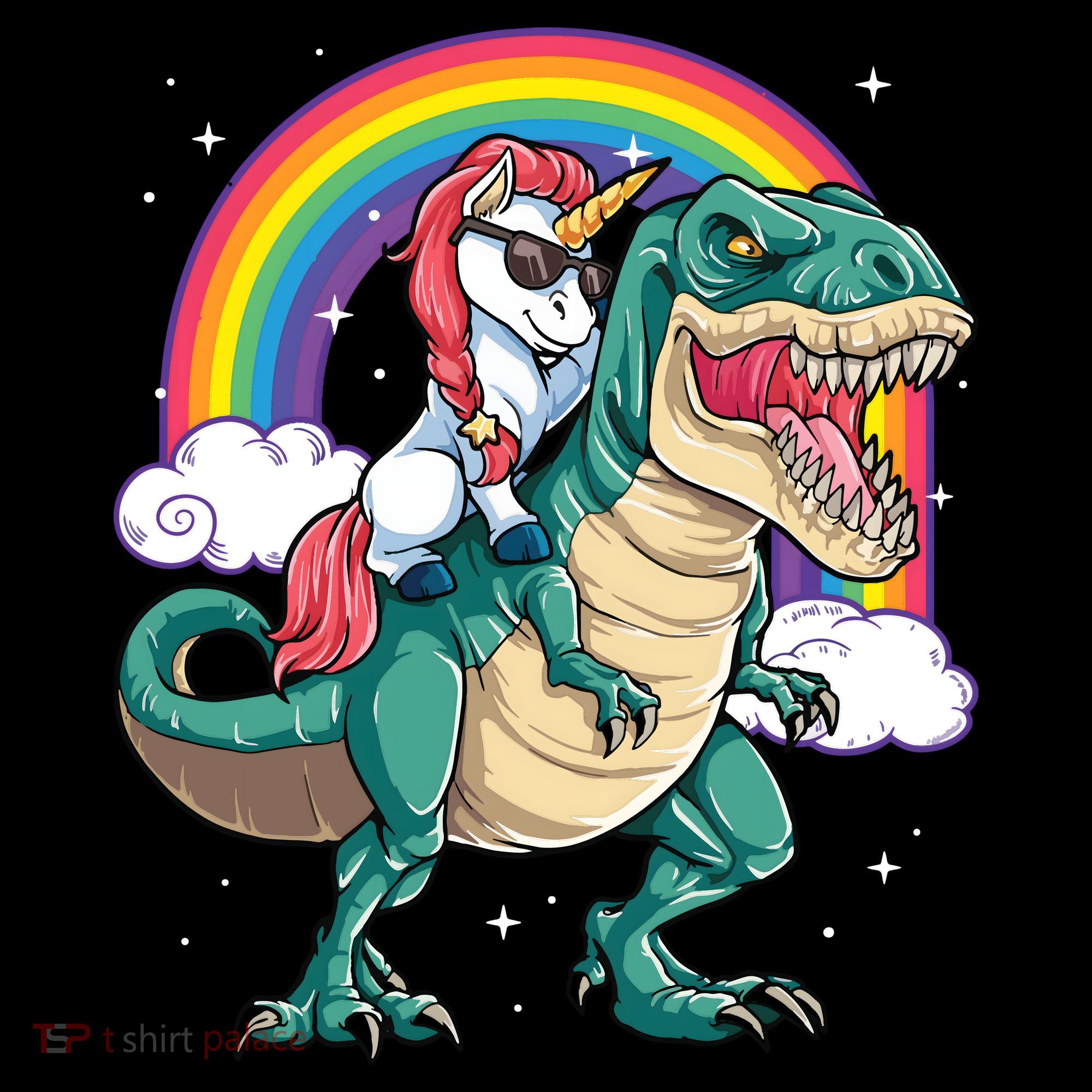 Unicorn Riding T Rex Dinosaur Rainbow Women's T-Shirt