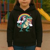Unicorn Riding T Rex Dinosaur Rainbow Kids Hoodie thumb 3