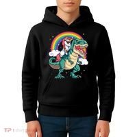 Unicorn Riding T Rex Dinosaur Rainbow Kids Hoodie thumb 4