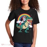 Unicorn Riding T Rex Dinosaur Rainbow Kids T-Shirt thumb 2