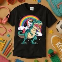 Unicorn Riding T Rex Dinosaur Rainbow Kids T-Shirt thumb 3