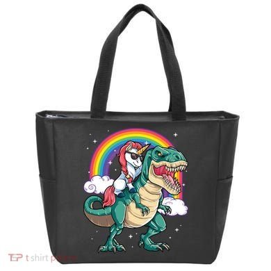 Unicorn Riding T Rex Dinosaur Rainbow Tote Bag