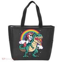 Unicorn Riding T Rex Dinosaur Rainbow Tote Bag thumb 0