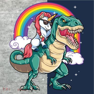 Unicorn Riding T Rex Dinosaur Rainbow Kids Colorblock Raglan Jersey