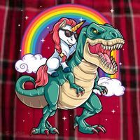Unicorn Riding T Rex Dinosaur Rainbow Women's Flannel Plaid Pajama Pants thumb 2