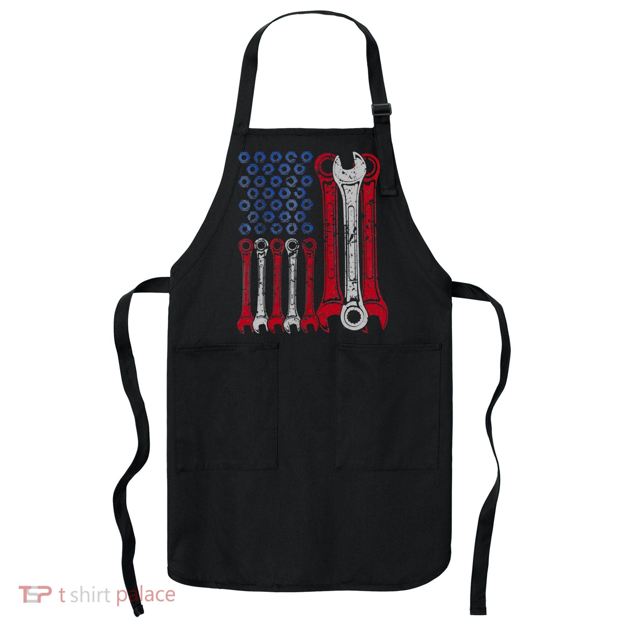 USA Red White Blue American Flag Mechanic Apron