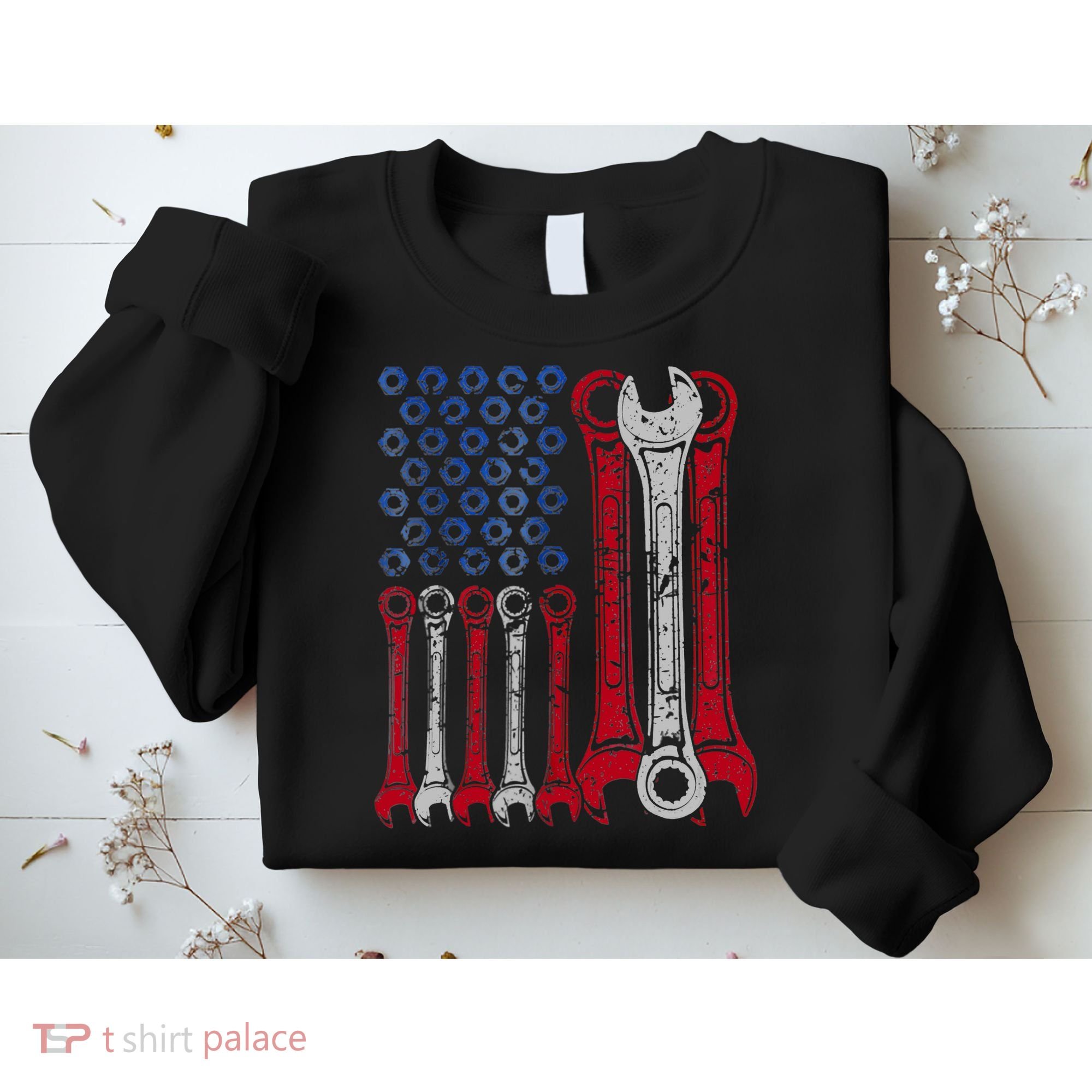 USA Red White Blue American Flag Mechanic Sweatshirt