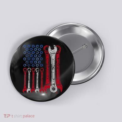 USA Red White Blue American Flag Mechanic Button