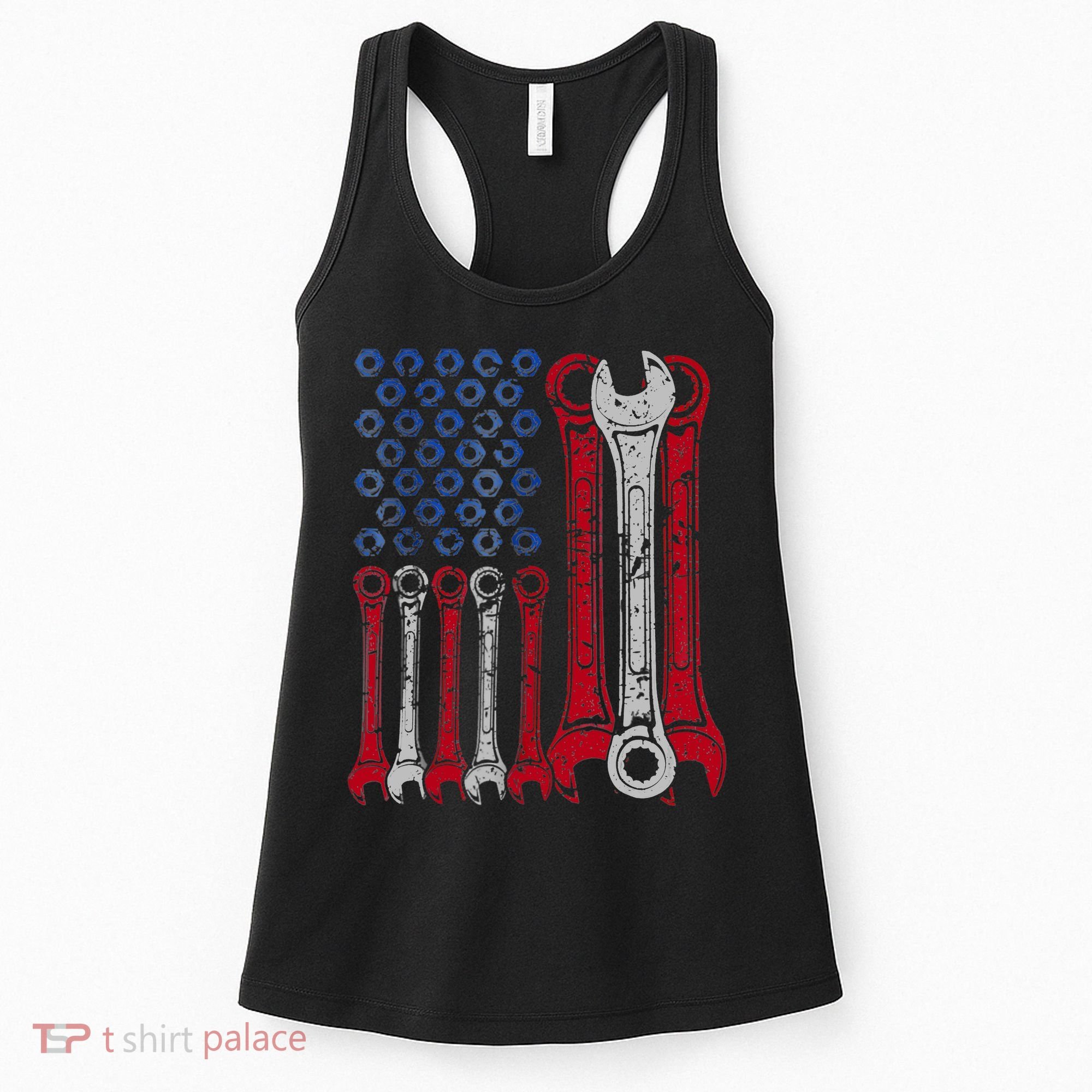 USA Red White Blue American Flag Mechanic Women's Tank Top