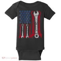 USA Red White Blue American Flag Mechanic Baby Bodysuit thumb 0
