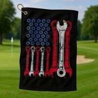 USA Red White Blue American Flag Mechanic Golf Towel thumb 1