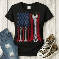 USA Red White Blue American Flag Mechanic Women's T-Shirt thumb 3