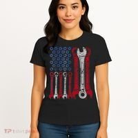 USA Red White Blue American Flag Mechanic Women's T-Shirt thumb 4