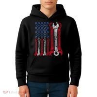 USA Red White Blue American Flag Mechanic Kids Hoodie thumb 4