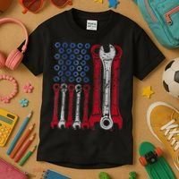 USA Red White Blue American Flag Mechanic Kids T-Shirt thumb 3