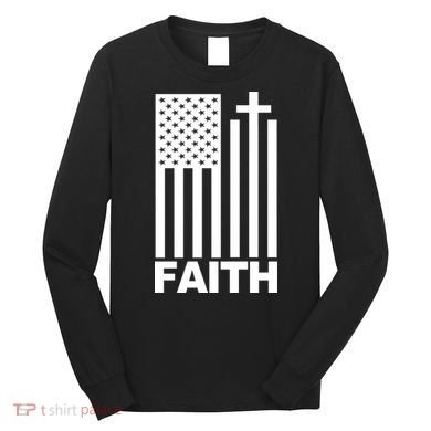 US Christian Cross Flag Faith Long Sleeve Shirt