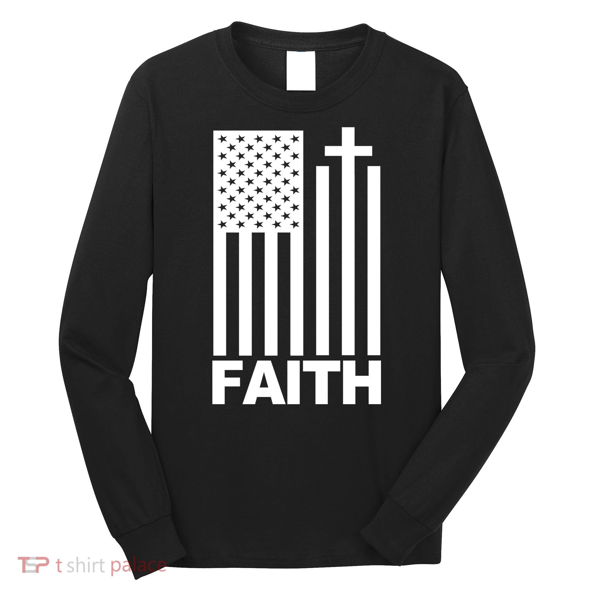 US Christian Cross Flag Faith Long Sleeve Shirt