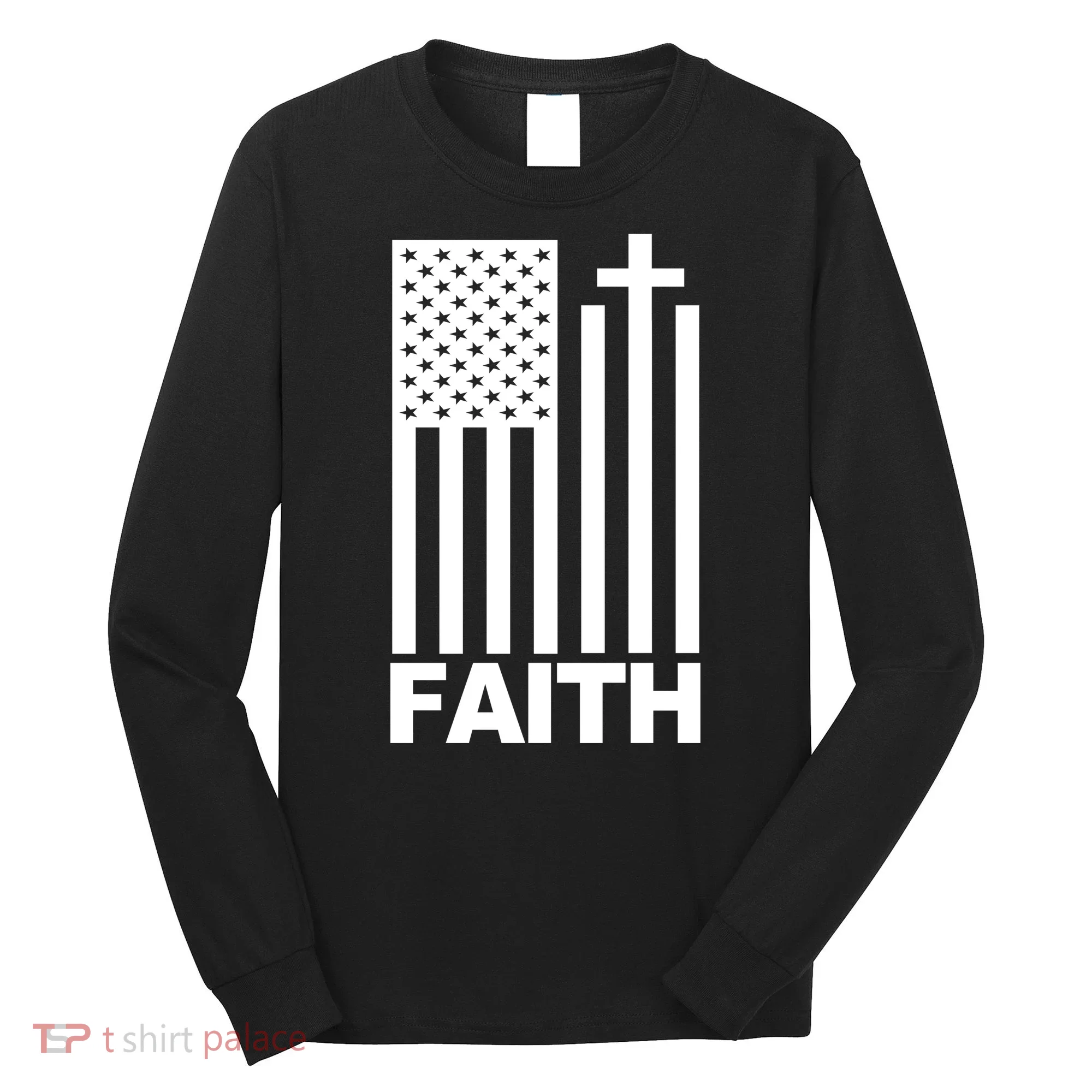 US Christian Cross Flag Faith Long Sleeve Shirt