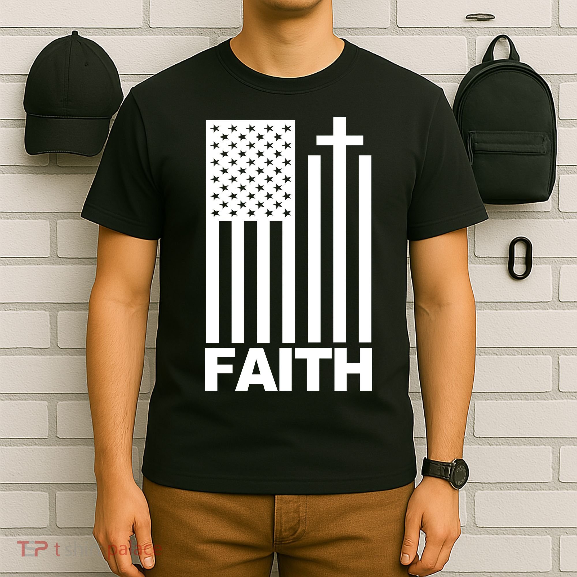 US Christian Cross Flag Faith T-Shirt
