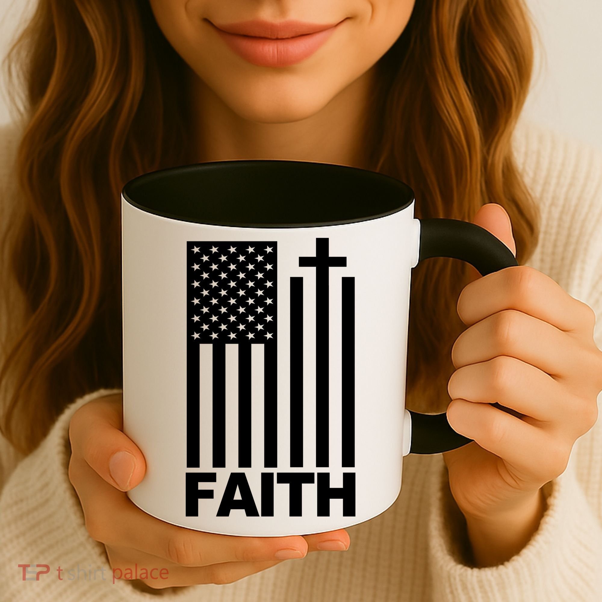 US Christian Cross Flag Faith Coffee Mug