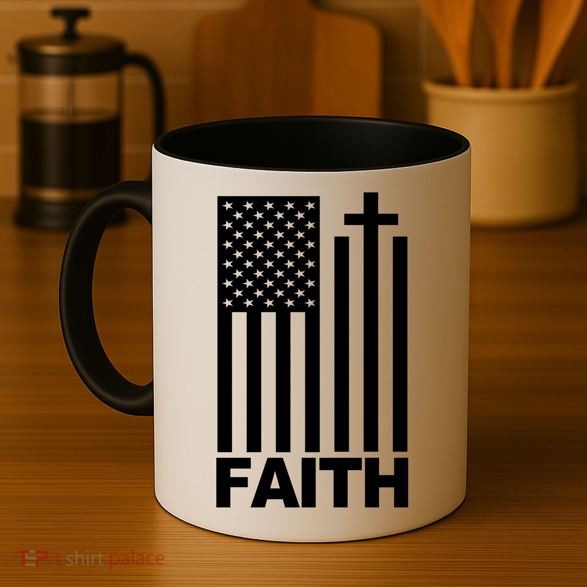 US Christian Cross Flag Faith Coffee Mug