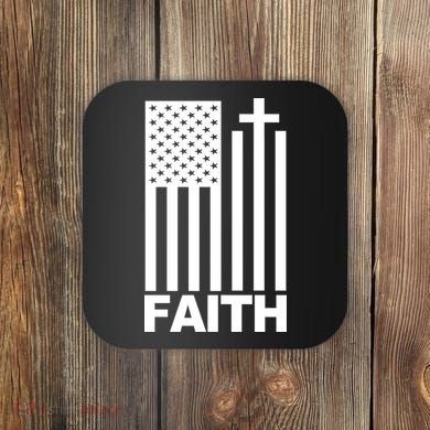 US Christian Cross Flag Faith Coaster