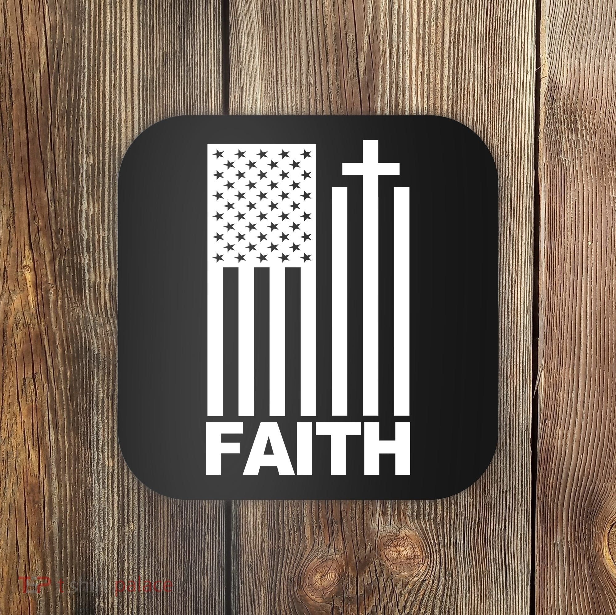 US Christian Cross Flag Faith Coaster