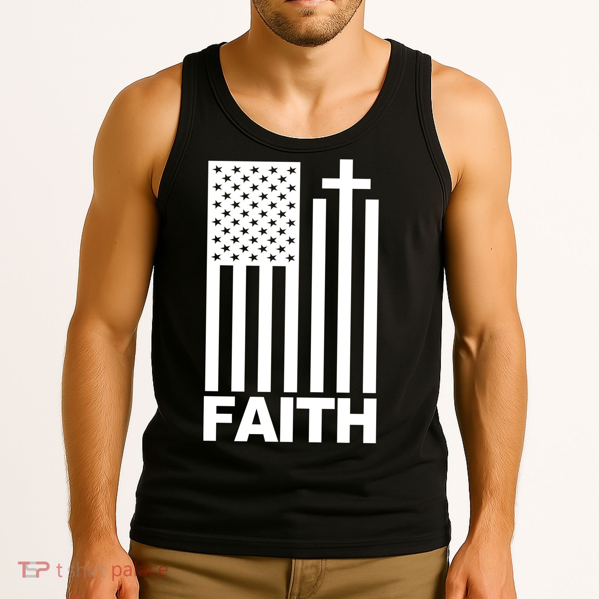 US Christian Cross Flag Faith Tank Top