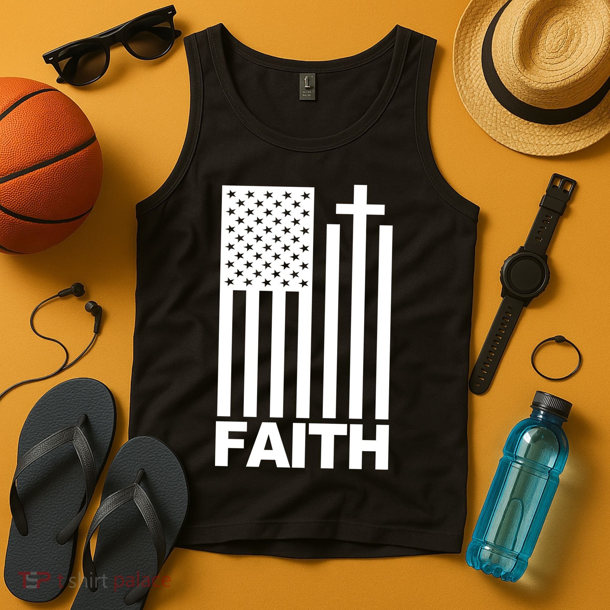 US Christian Cross Flag Faith Tank Top
