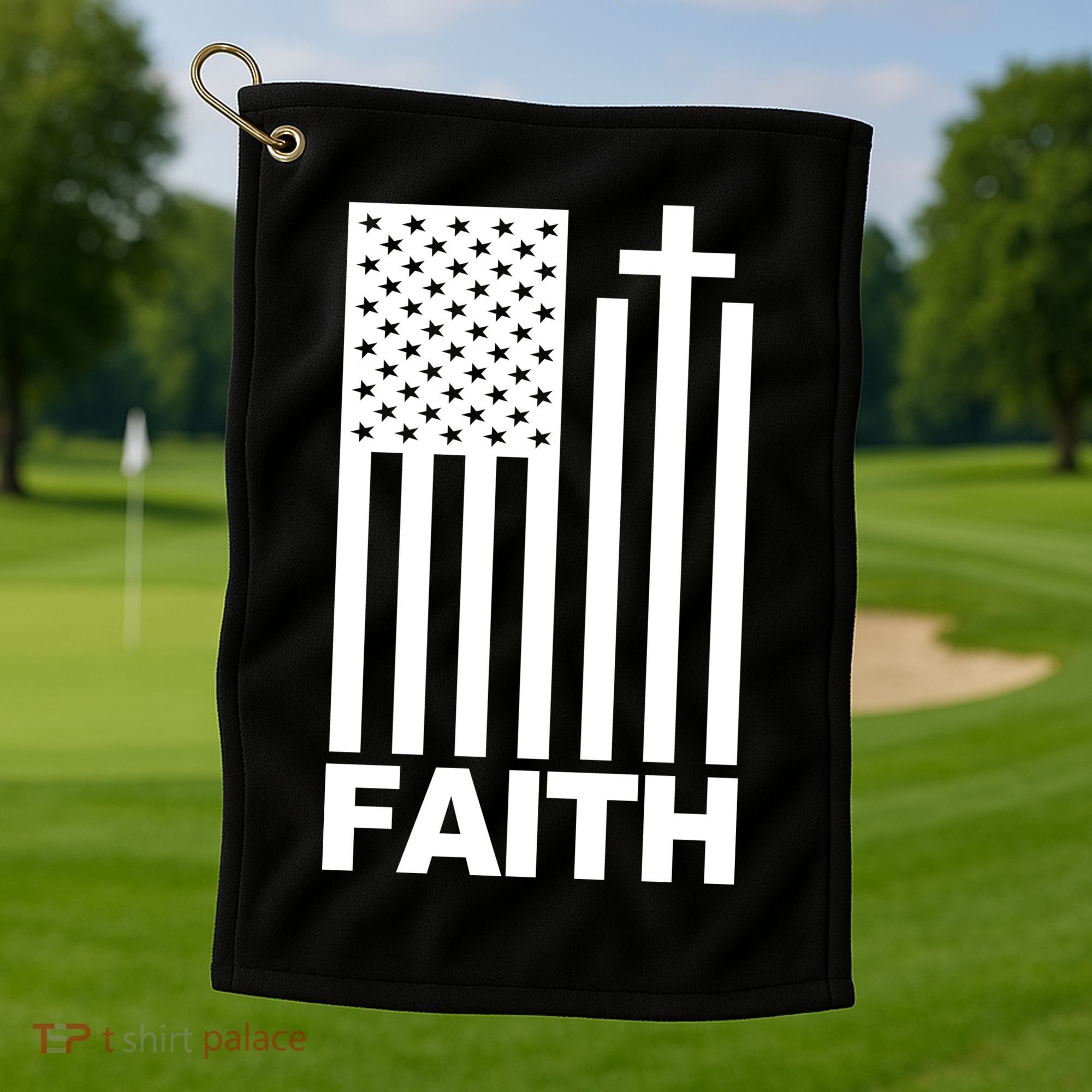 US Christian Cross Flag Faith Golf Towel