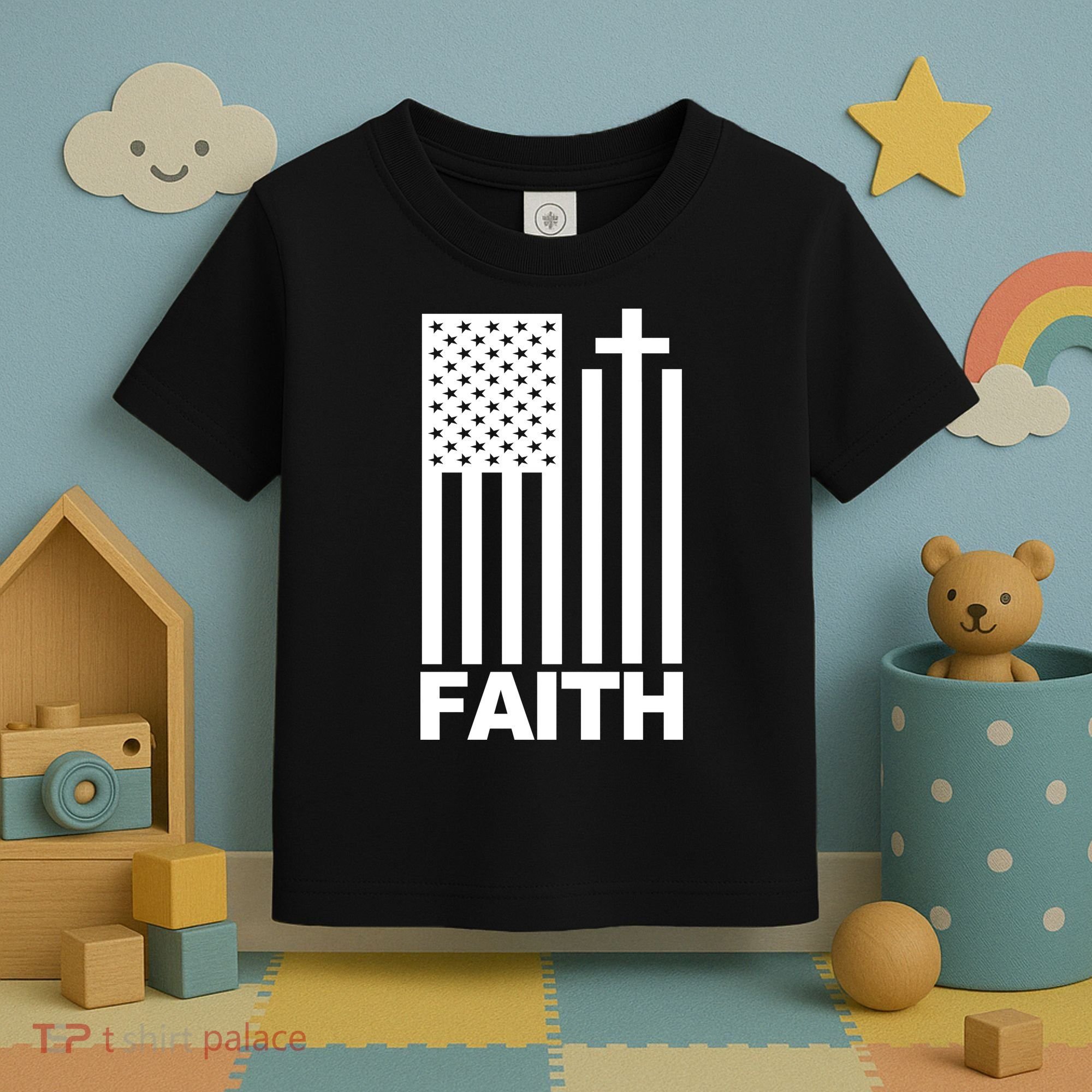US Christian Cross Flag Faith Toddler T-Shirt