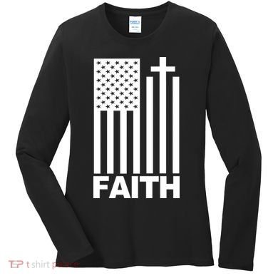 US Christian Cross Flag Faith Women's Long Sleeve Shirt