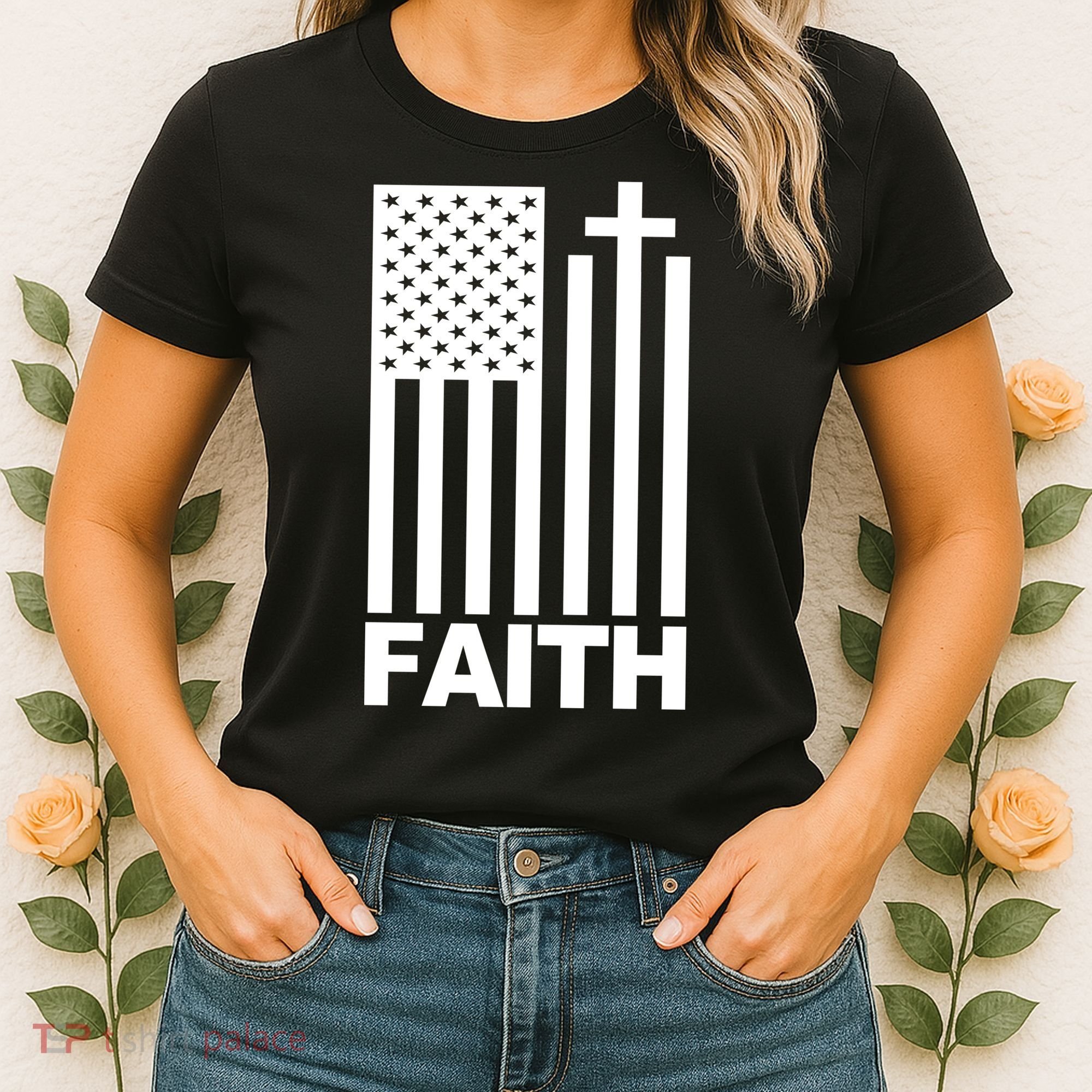 US Christian Cross Flag Faith Women's T-Shirt
