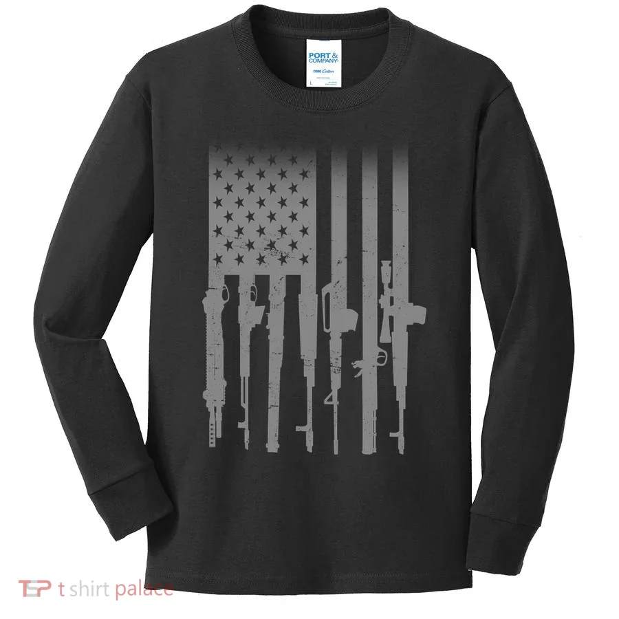US Gun Flag Kids Long Sleeve Shirt