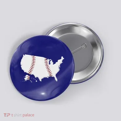 US Map American Baseball Button
