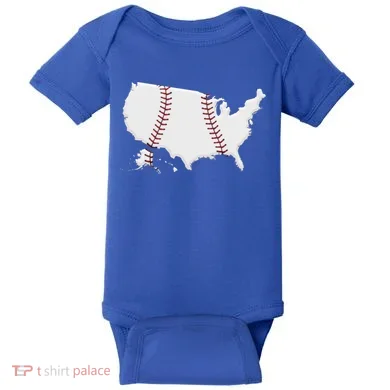US Map American Baseball Baby Bodysuit