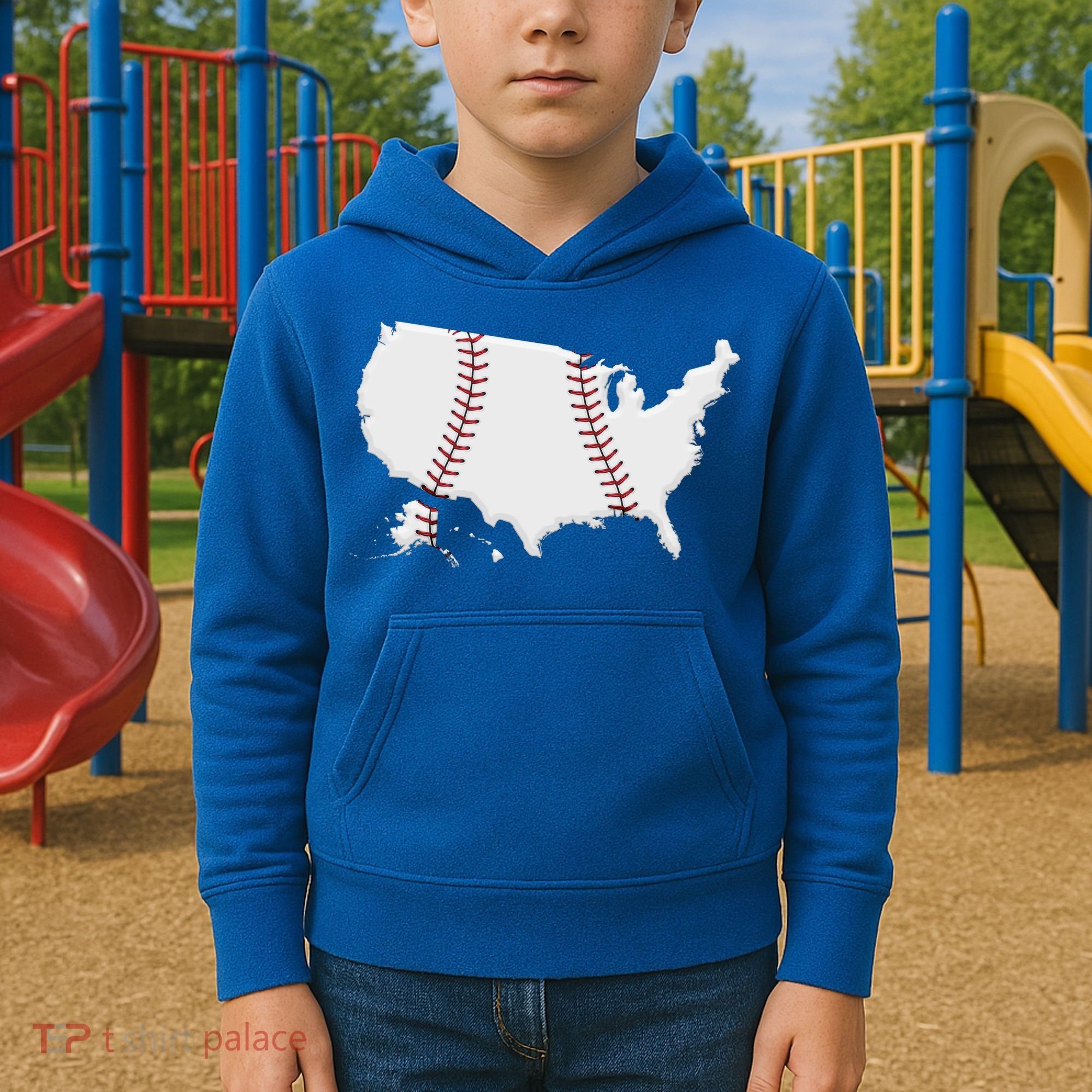 US Map American Baseball Kids Hoodie