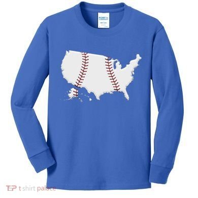 US Map American Baseball Kids Long Sleeve Shirt