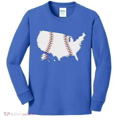 US Map American Baseball Kids Long Sleeve Shirt