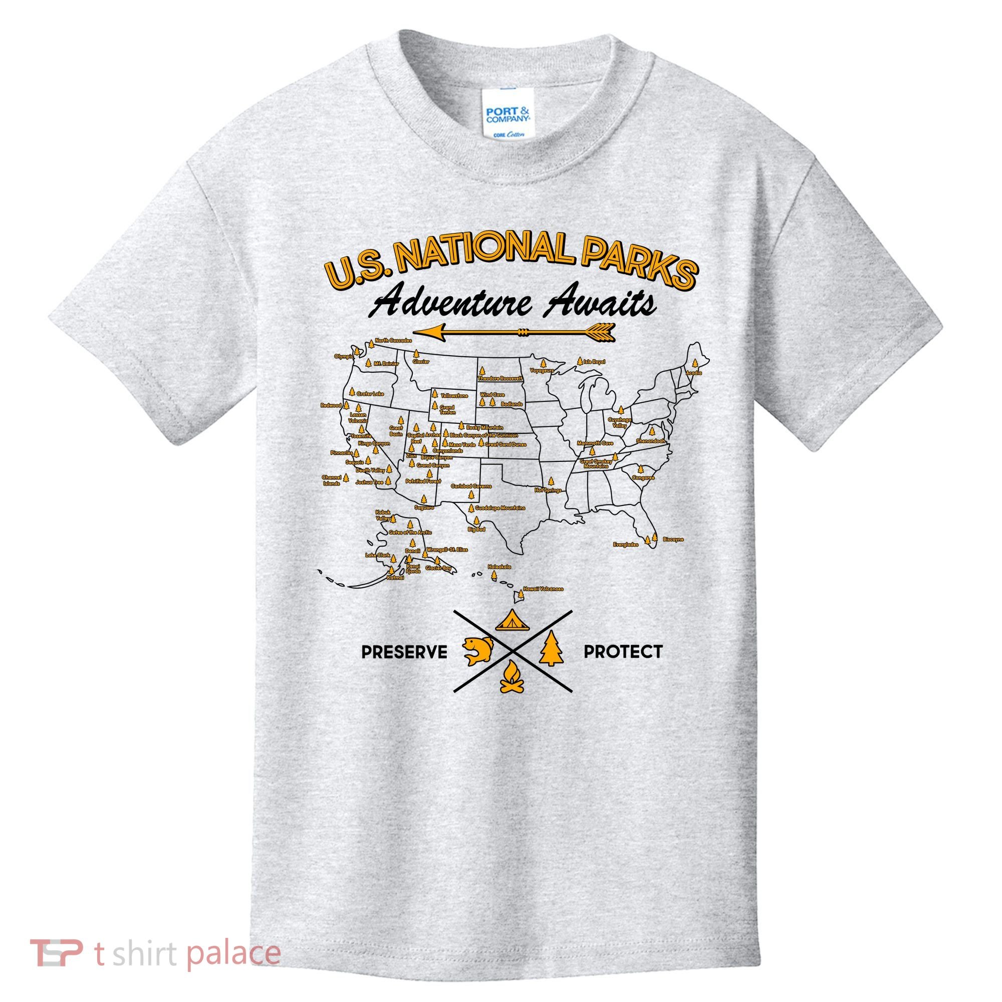 US National Parks Map Adventure Awaits Kids T-Shirt